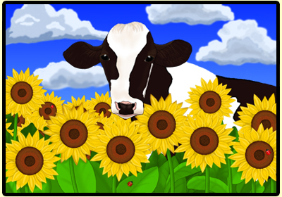 Cow in Sunflowers